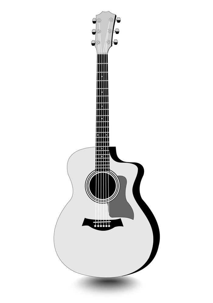 guitar isolated monochrome drawing with shadow