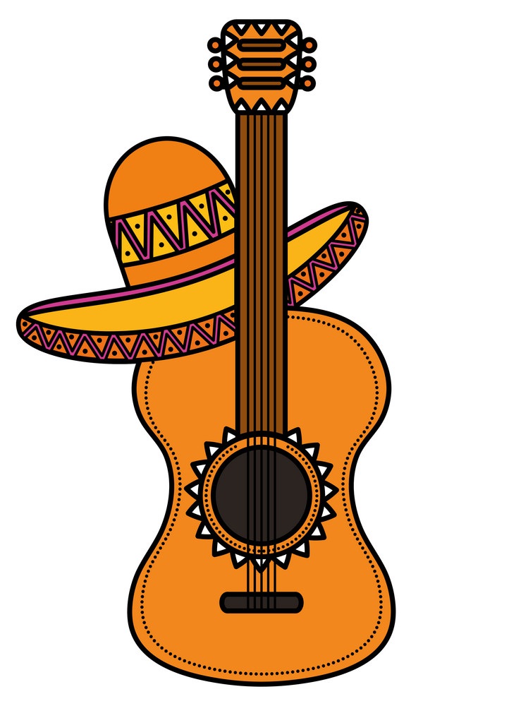 guitar with mexican hat