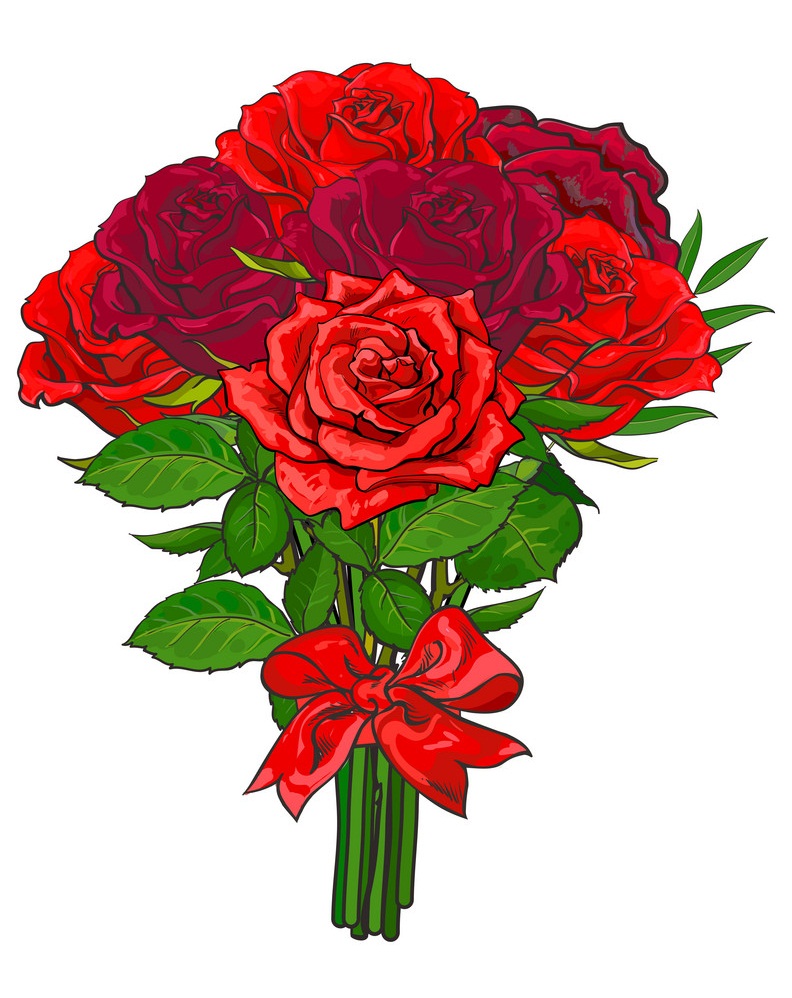hand drawn red roses bouquet