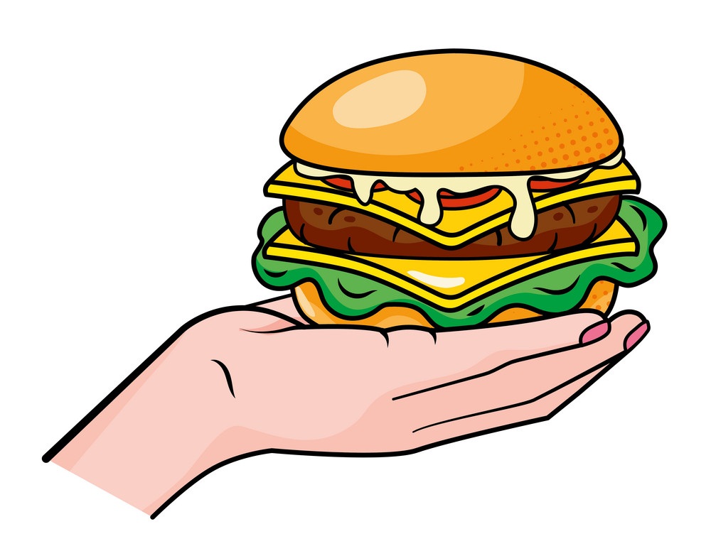 hand holding hamburger vector illustration