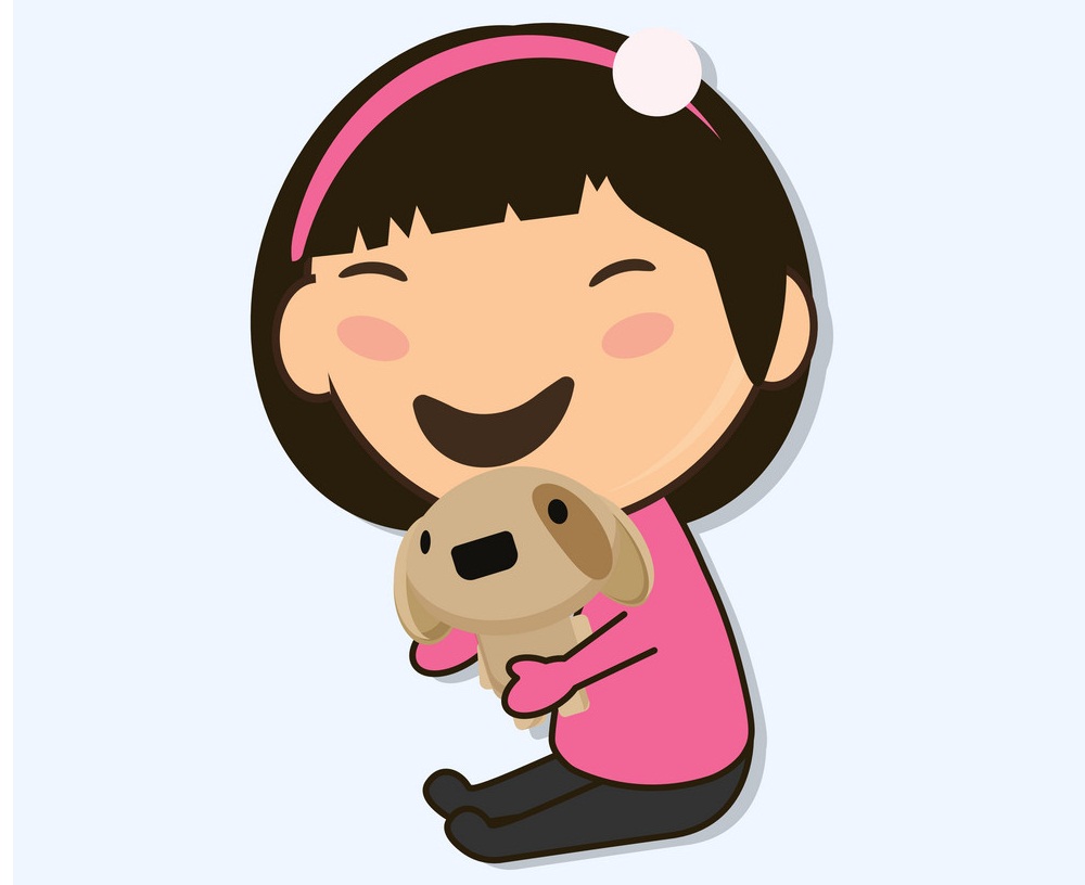 happy asian girl with puppy