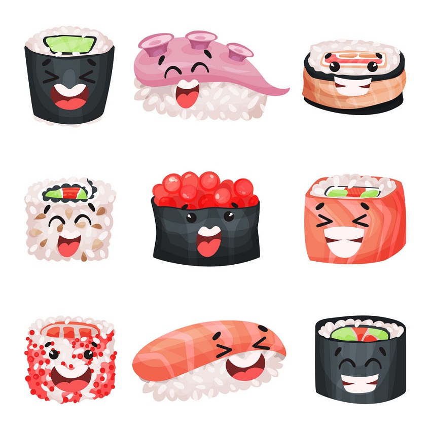 happy cartoon sushi set