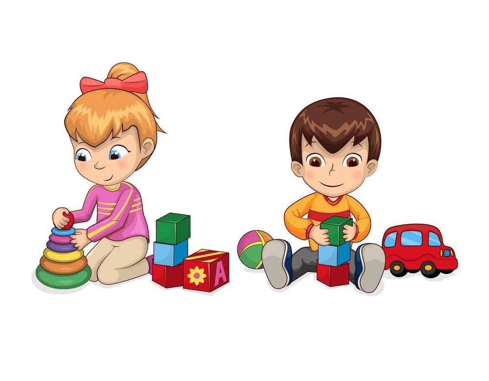happy children playing toys