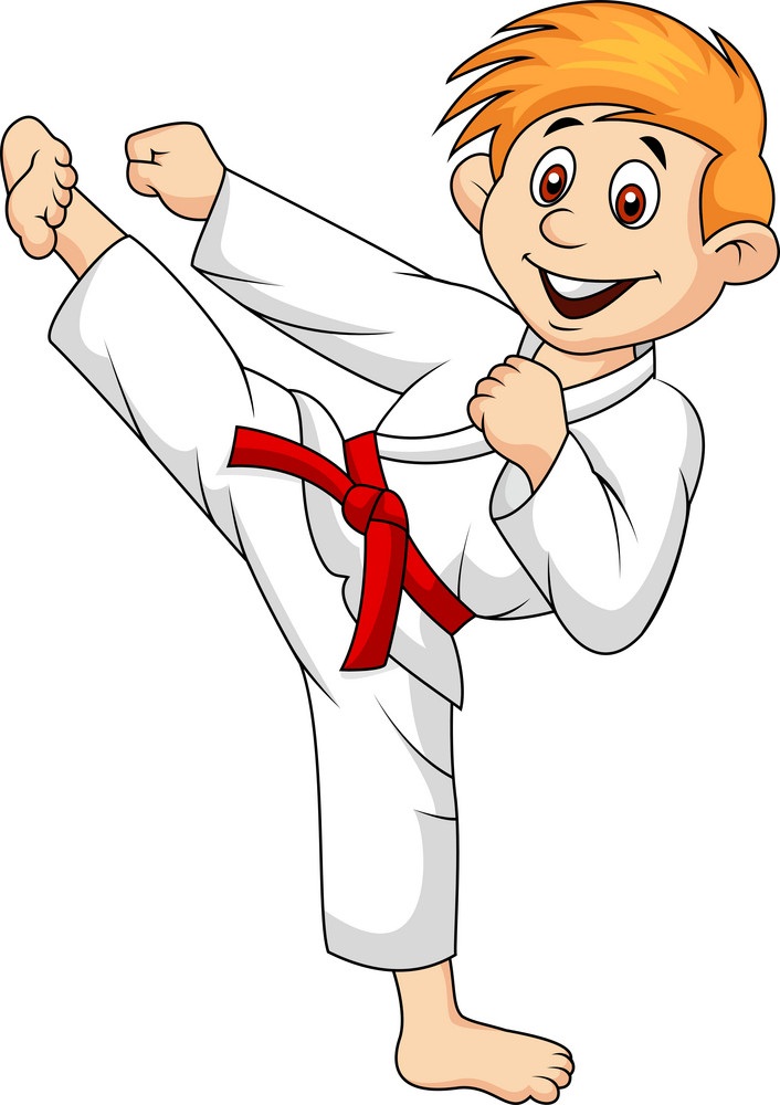 happy karate boy fighting pose
