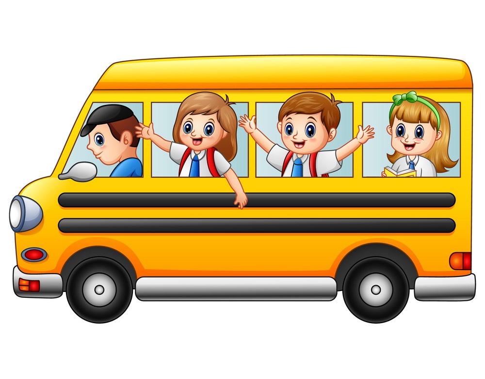 happy kids on school bus