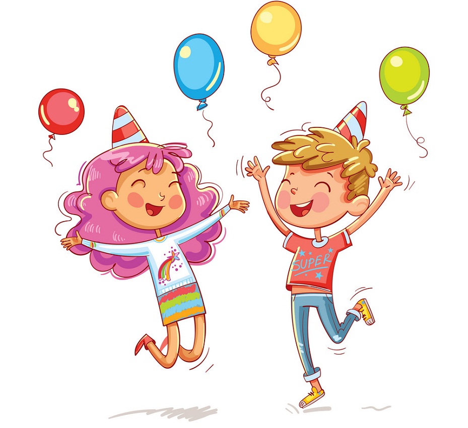 happy kids with birthday balloons