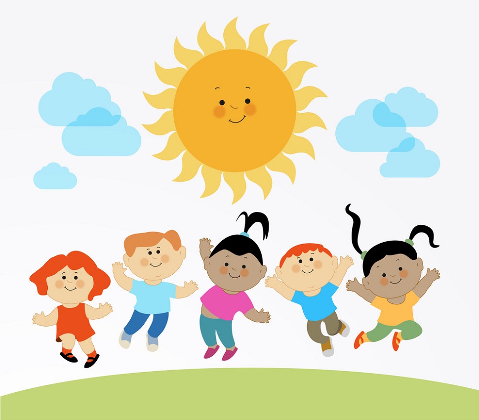 happy kids with sun