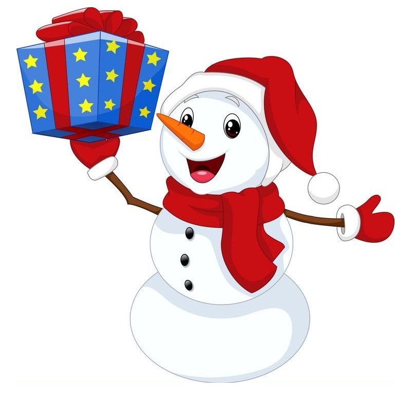 happy snowmen with gift