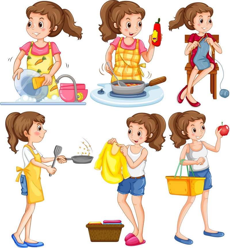 housewife doing different chores