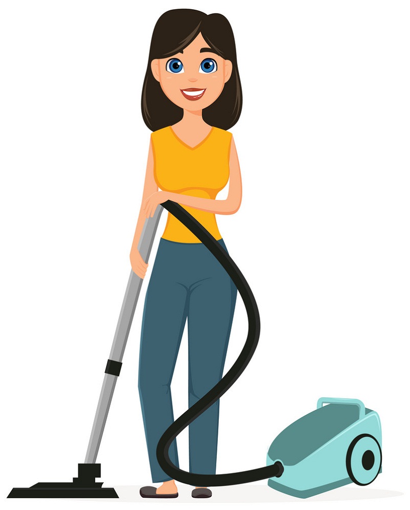 housewife vacuuming house