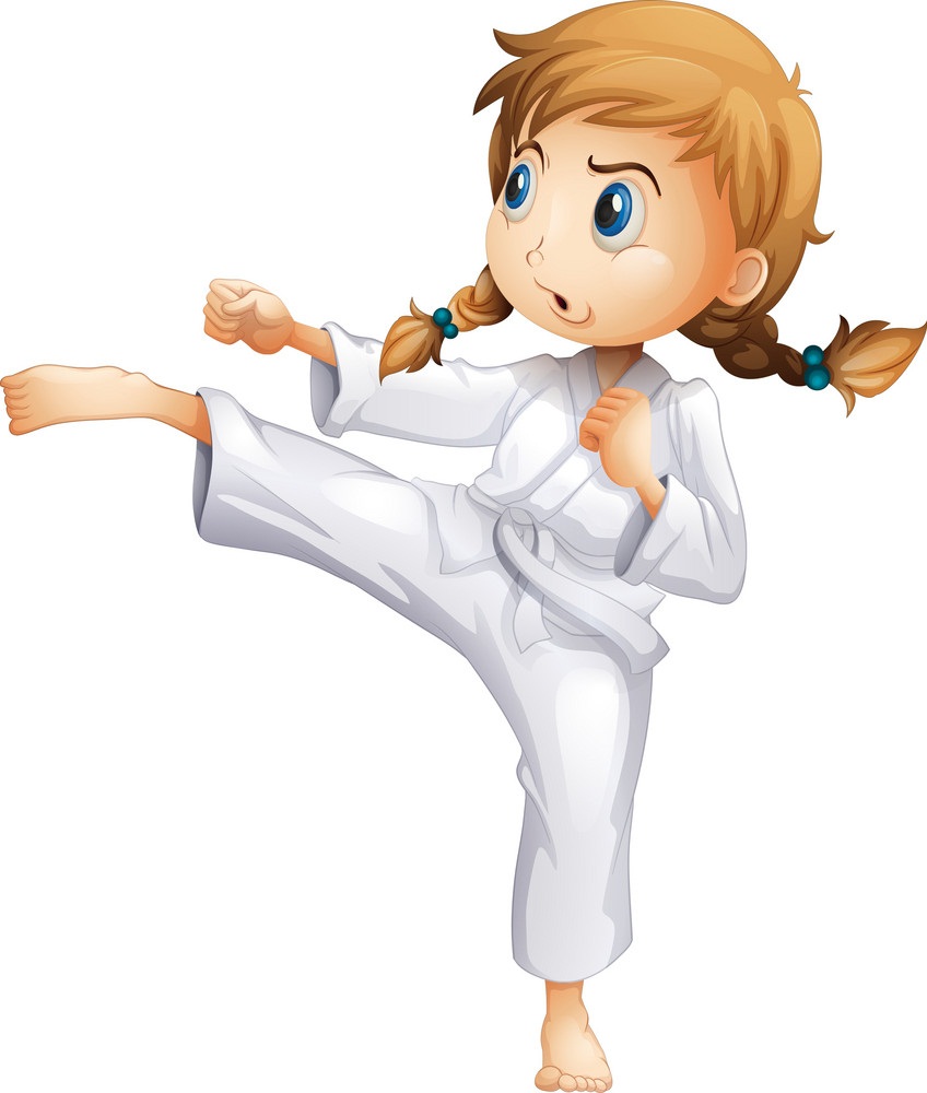 karate white belt girl fighting pose