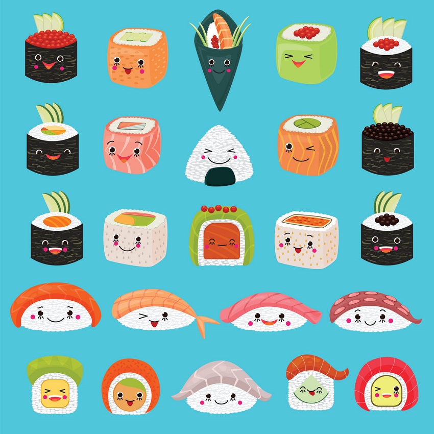 Kawaii sushi emoticons