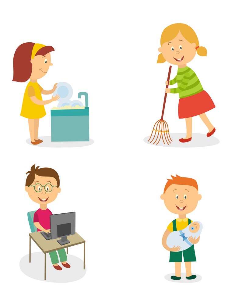 kids with housework