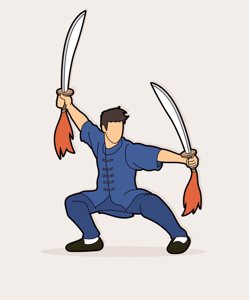 kung fu man with sword fighting pose