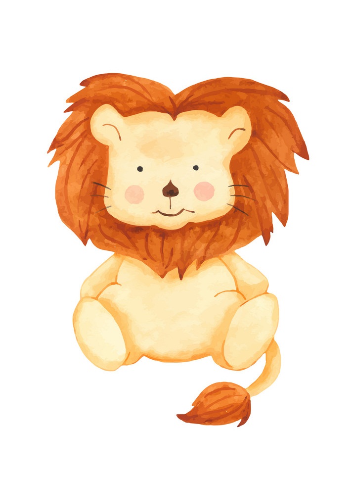 Watercolor cute cartoon lion toy clipart