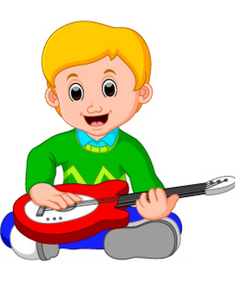 little boy cartoon playing guitar