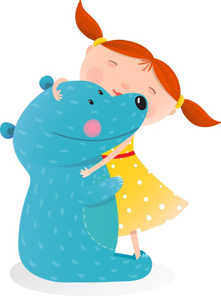 little girl hugging toy bear