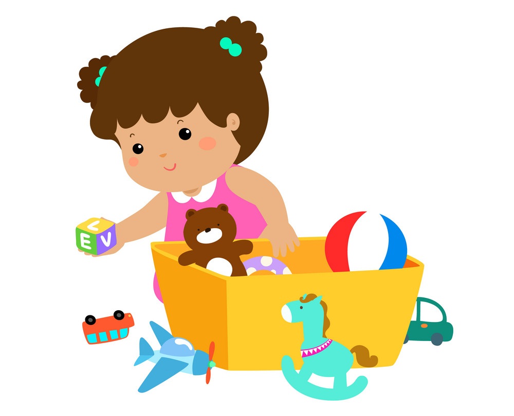 little girl with toys