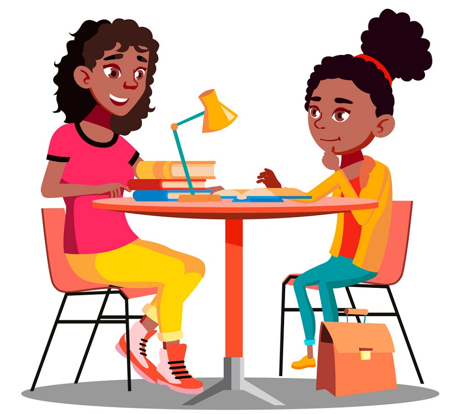 Afro American Mother Helps Child Do School Homework Vector. Isolated Illustration