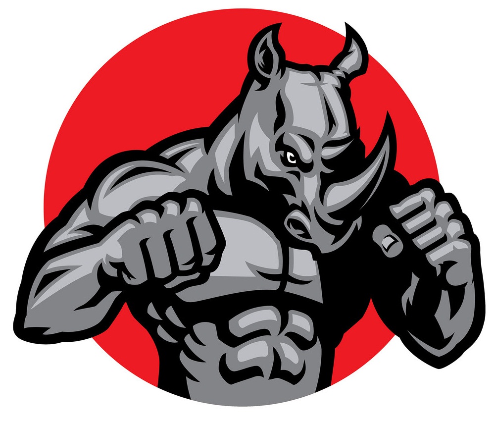 muscular rhino fighting pose
