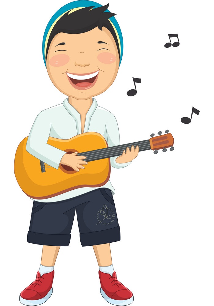 happy boy playing guitar