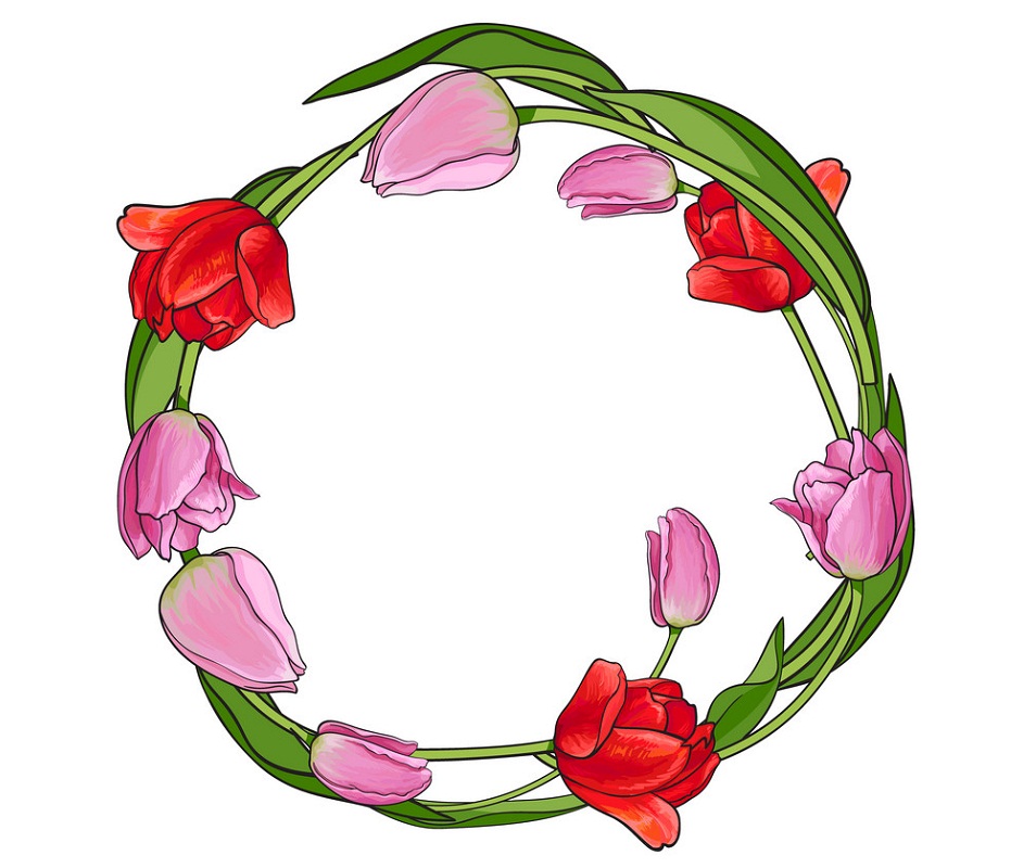pink and red tulips wreath