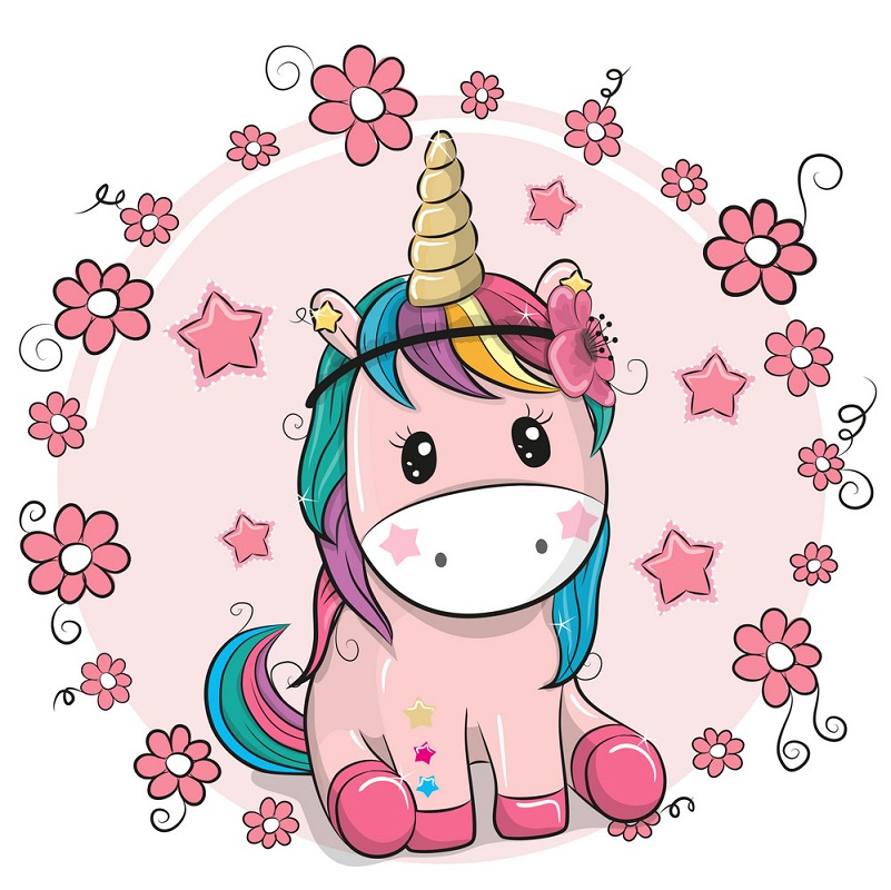 pink unicorn with pink stars and flowers