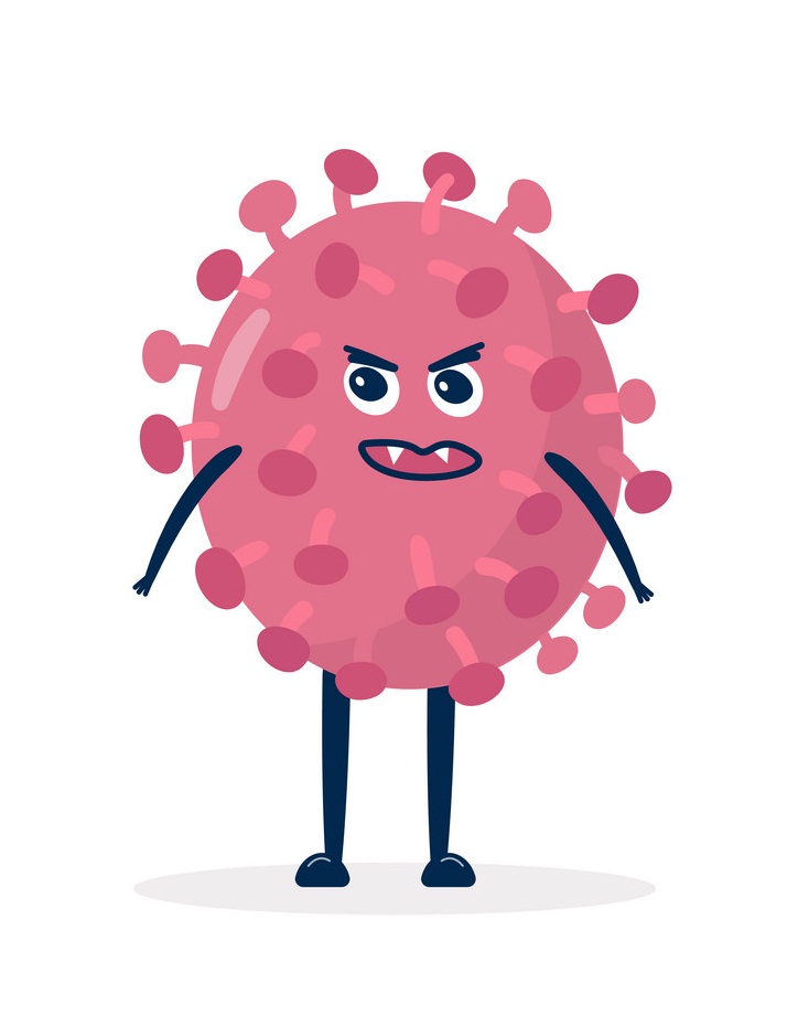 Coronavirus - COVID-19 Bacteria vector icon. Angry cartoon virus character 2019-nCoV sign.