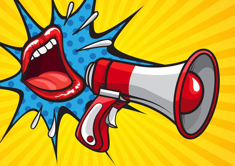 pop art megaphone with shouting mouth