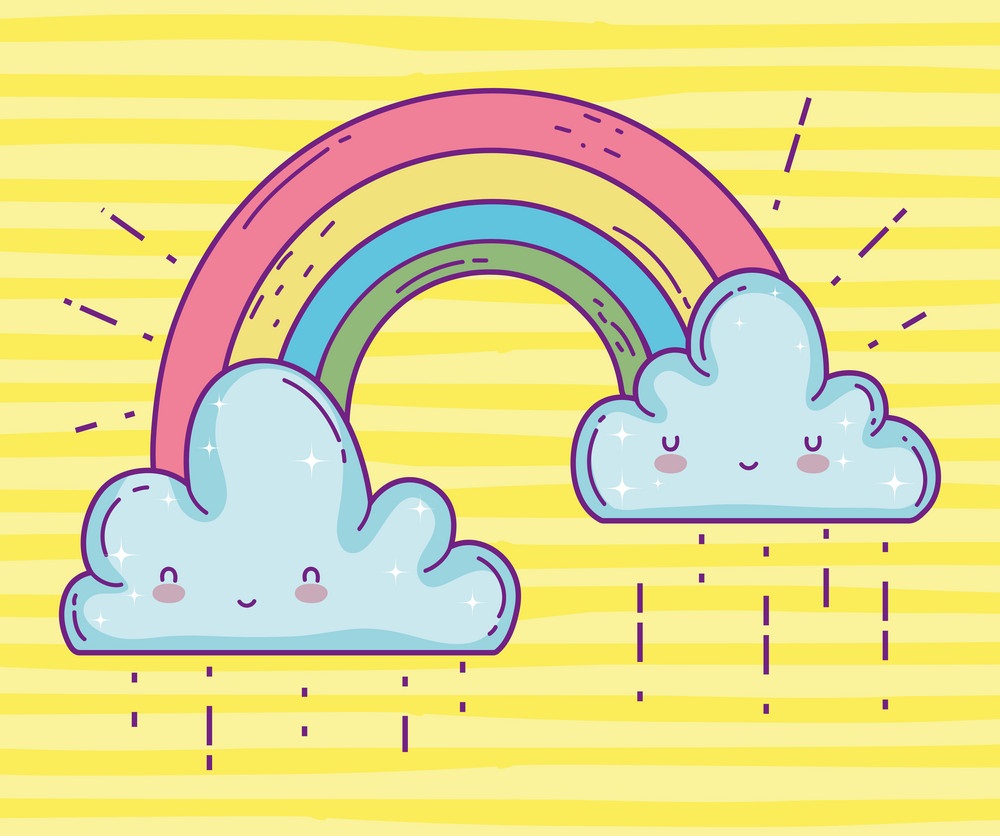 rainbow with happy clouds