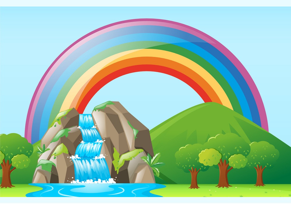 rainbow with waterfall