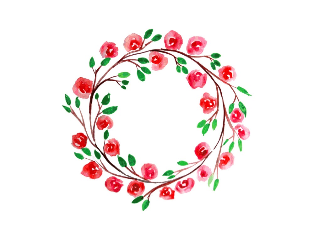red flowers watercolor wreath