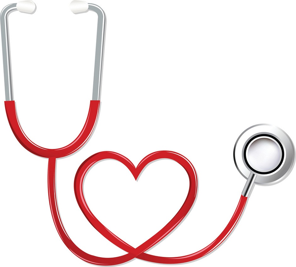 red stethoscope with heart shape