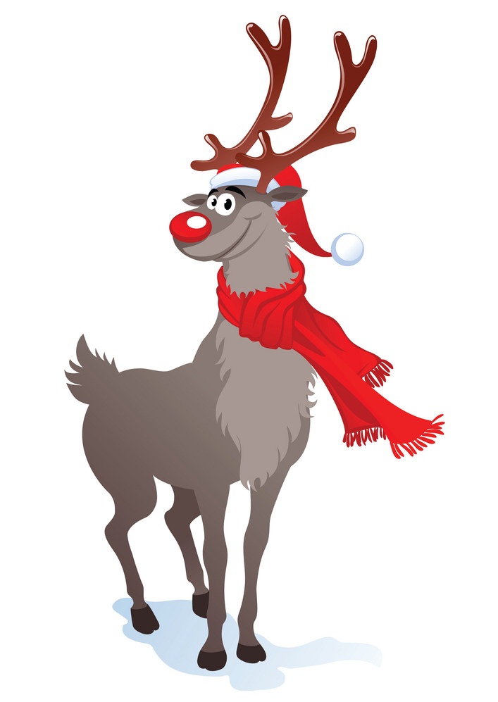 reindeer with scarf and hat