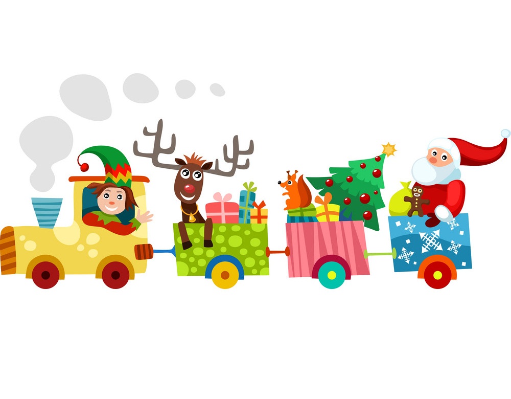 santa and elf on a toys train