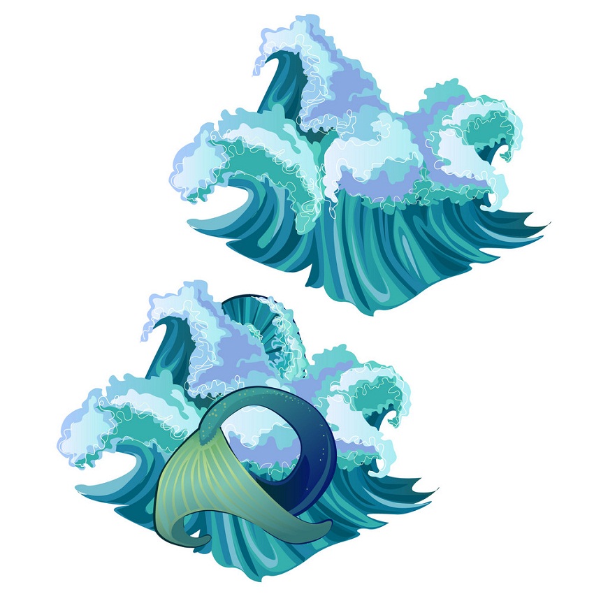 sea waves with mermaid tail