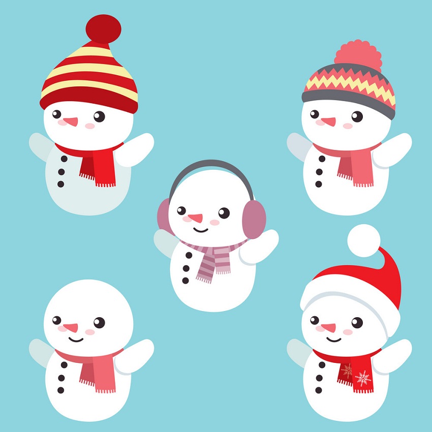 set of five cute snowmen