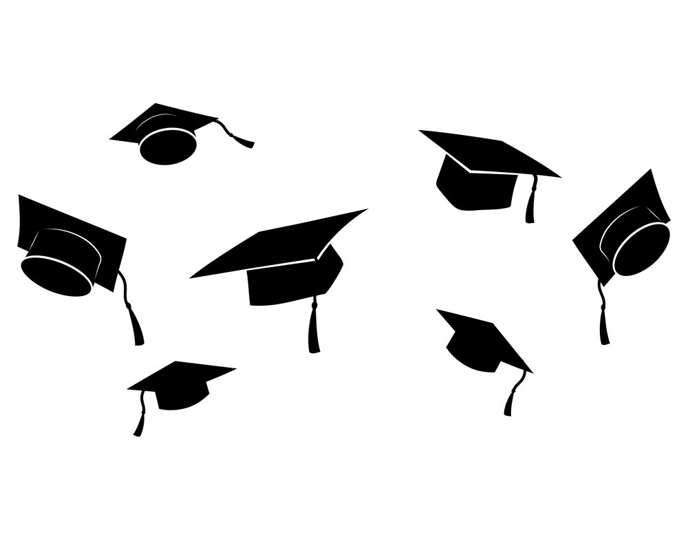set of flying graduation caps