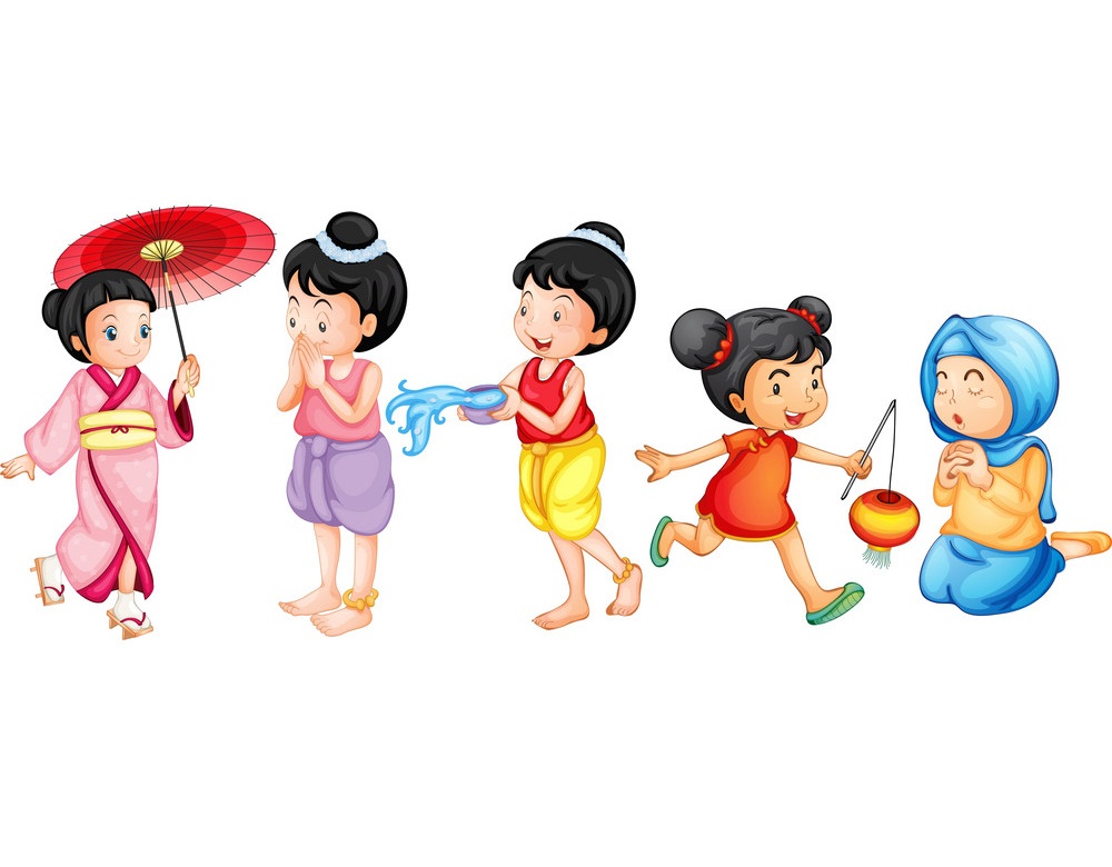set of little asian girls