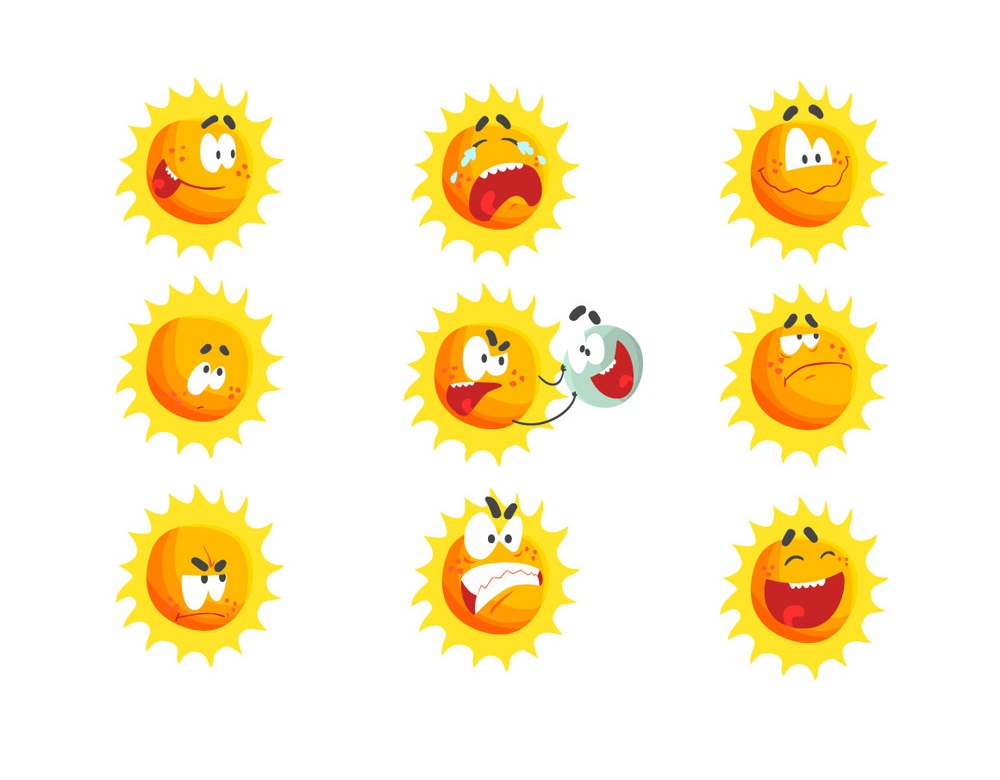 set of sun emoticons