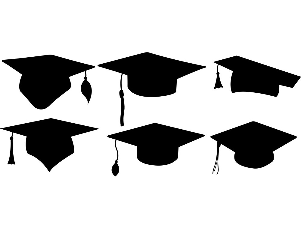 six different graduation hats