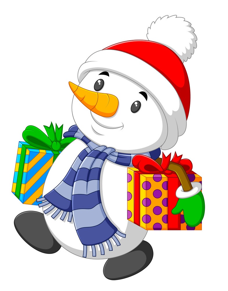 snowman boy with gifts