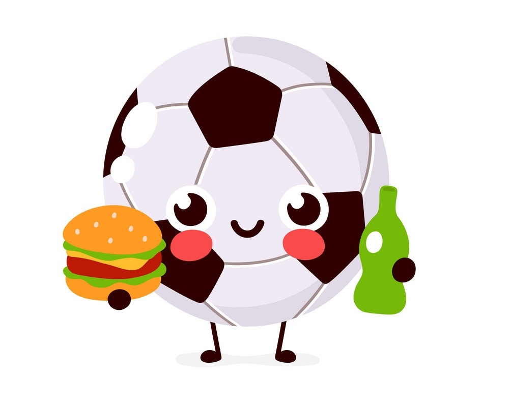 soccer ball with beer and hamburger