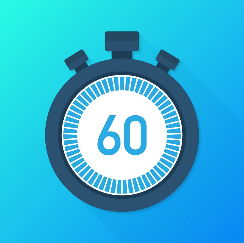 the 60 seconds stopwatch on blue background