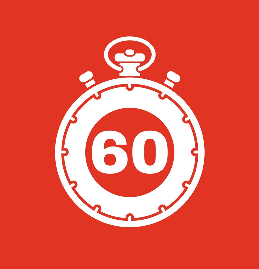 the 60 seconds stopwatch on red background