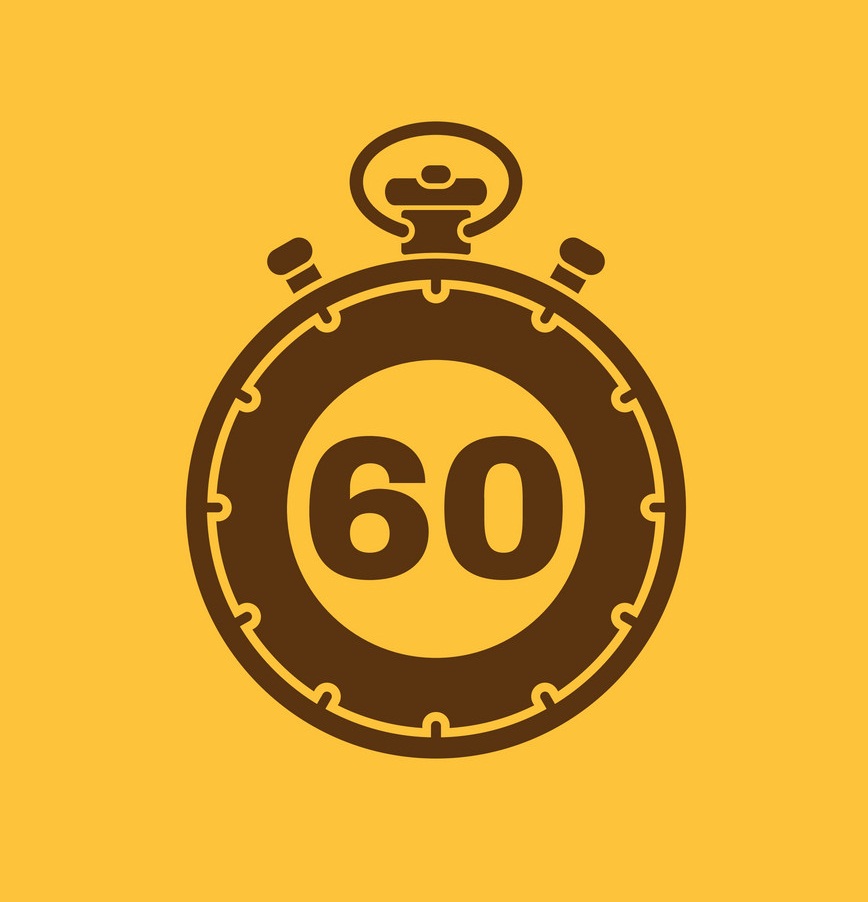 the 60 seconds stopwatch on yellow background