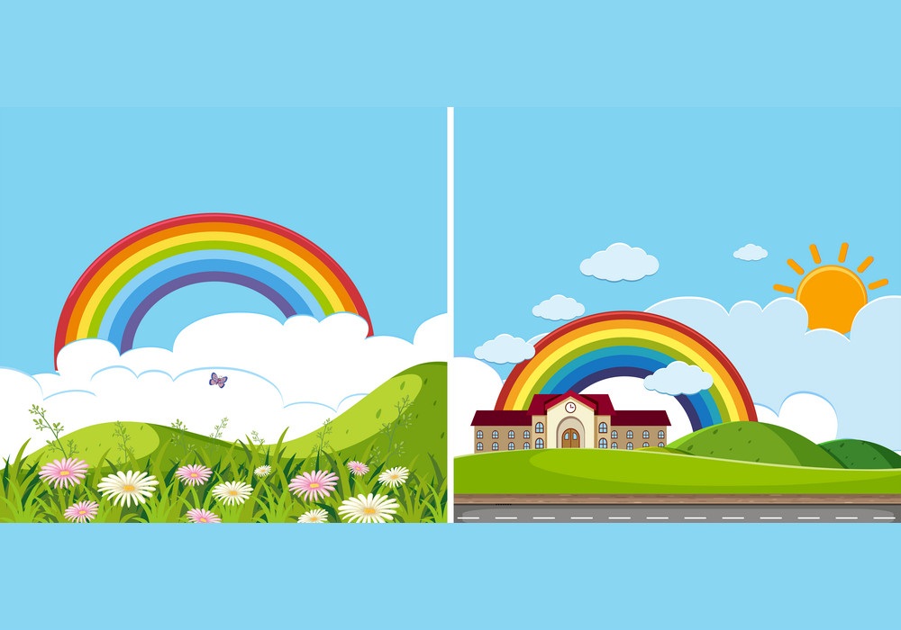 two background scenes with rainbow