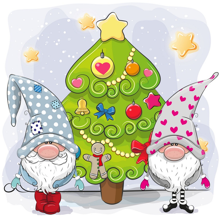 Two cute gnomes with christmas tree