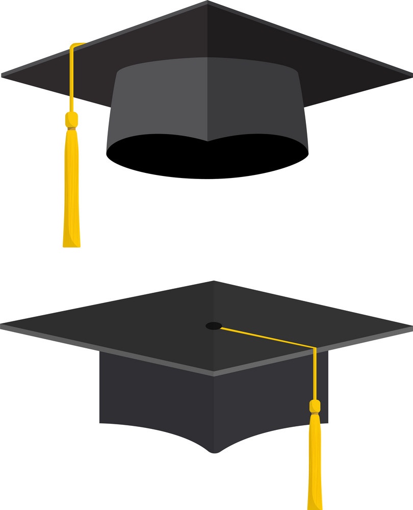 two graduation caps with yellow tassels
