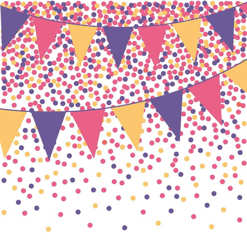 ultra violet bunting background with confetti